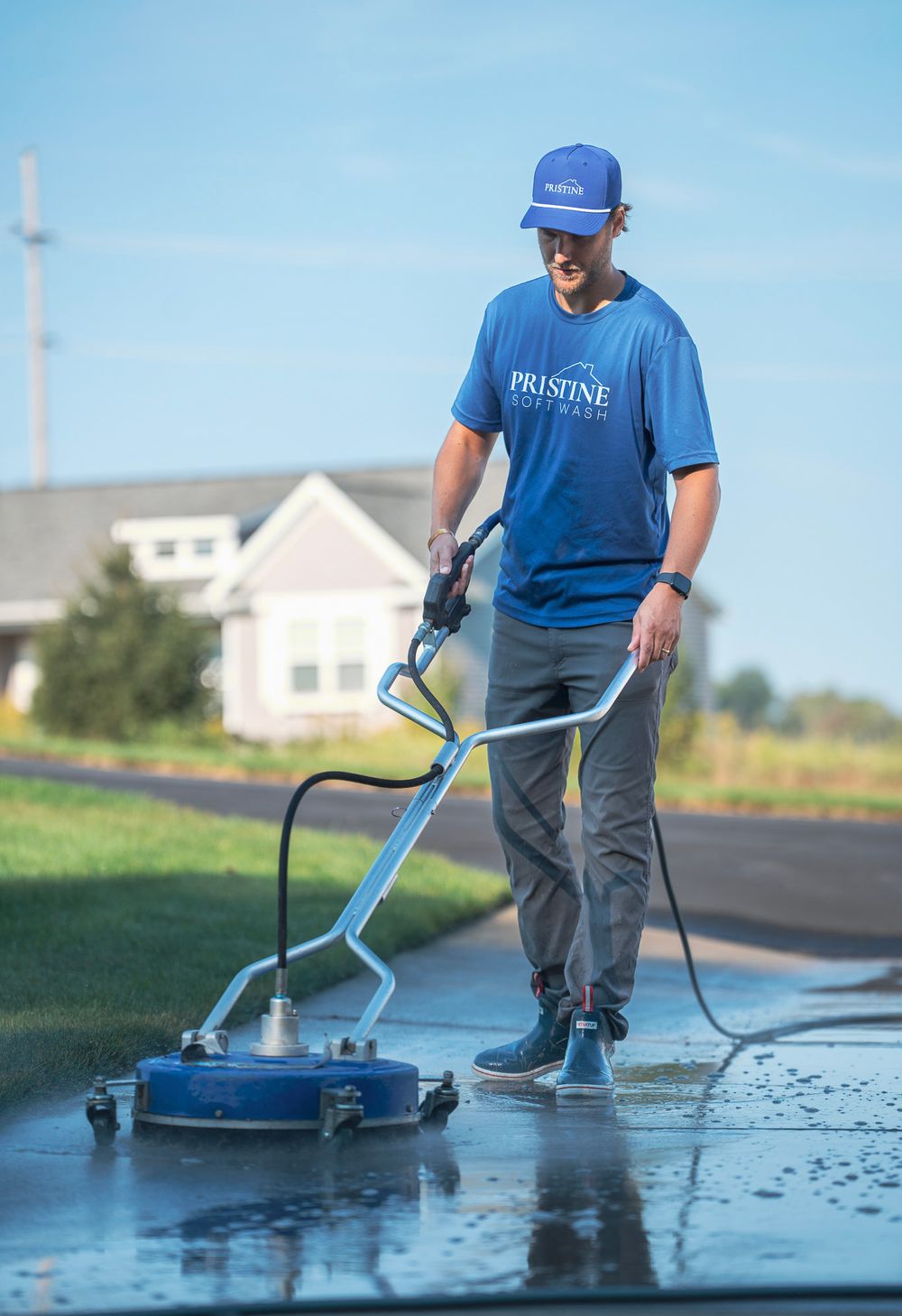 pressure washing a driveway