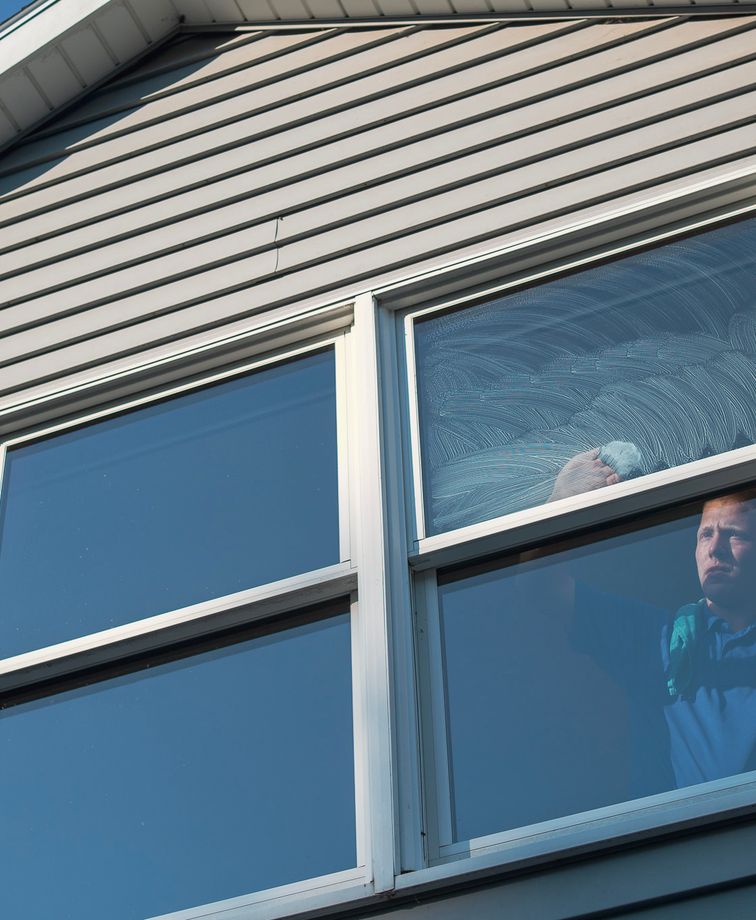 interior window cleaning with squeegee